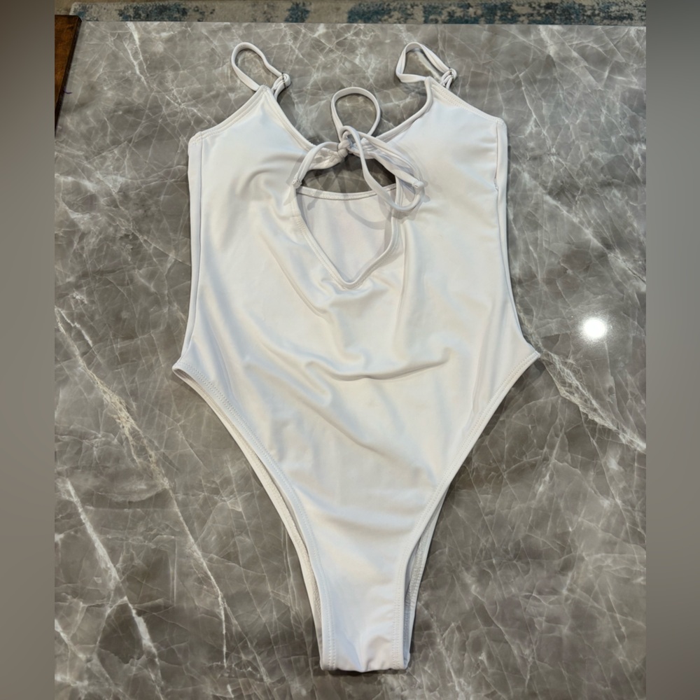 White One-Piece Swimsuit with Tie Detail